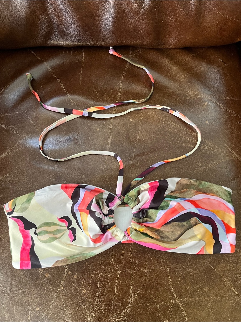 H&M Multicolor Abstract Print Bandeau Bikini Top- size medium